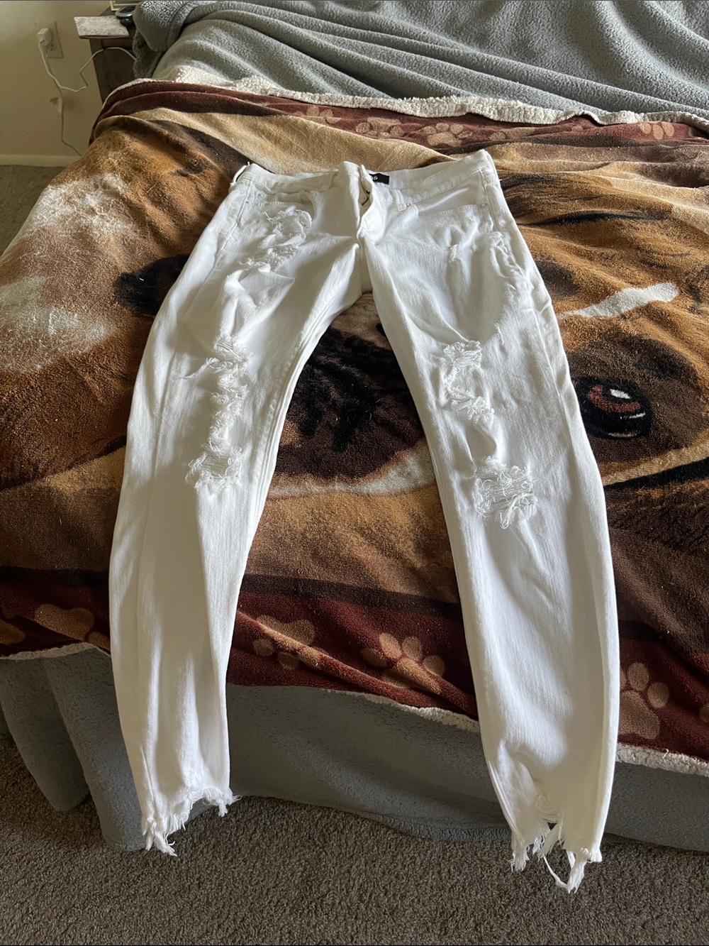 Express White Distressed Ankle Jeans